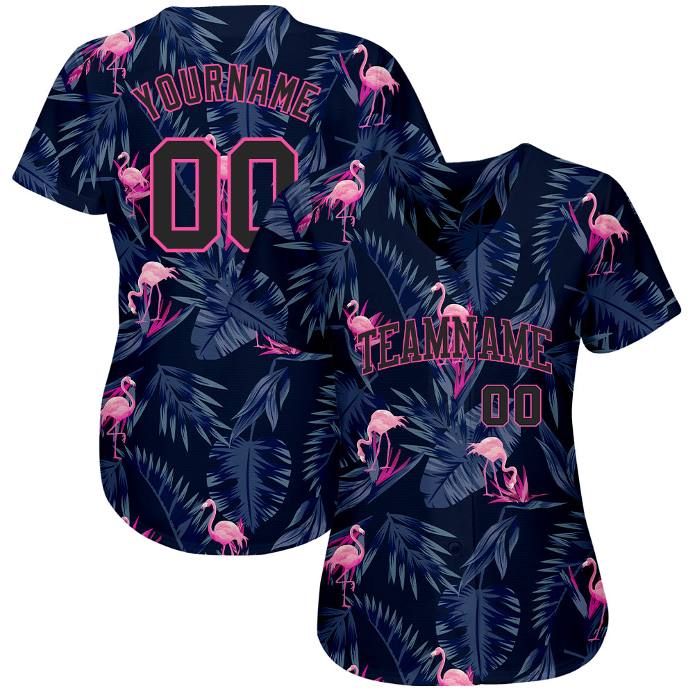 Custom 3D Pattern Design Hawaii Flamingo Authentic Baseball Jersey - Image 3