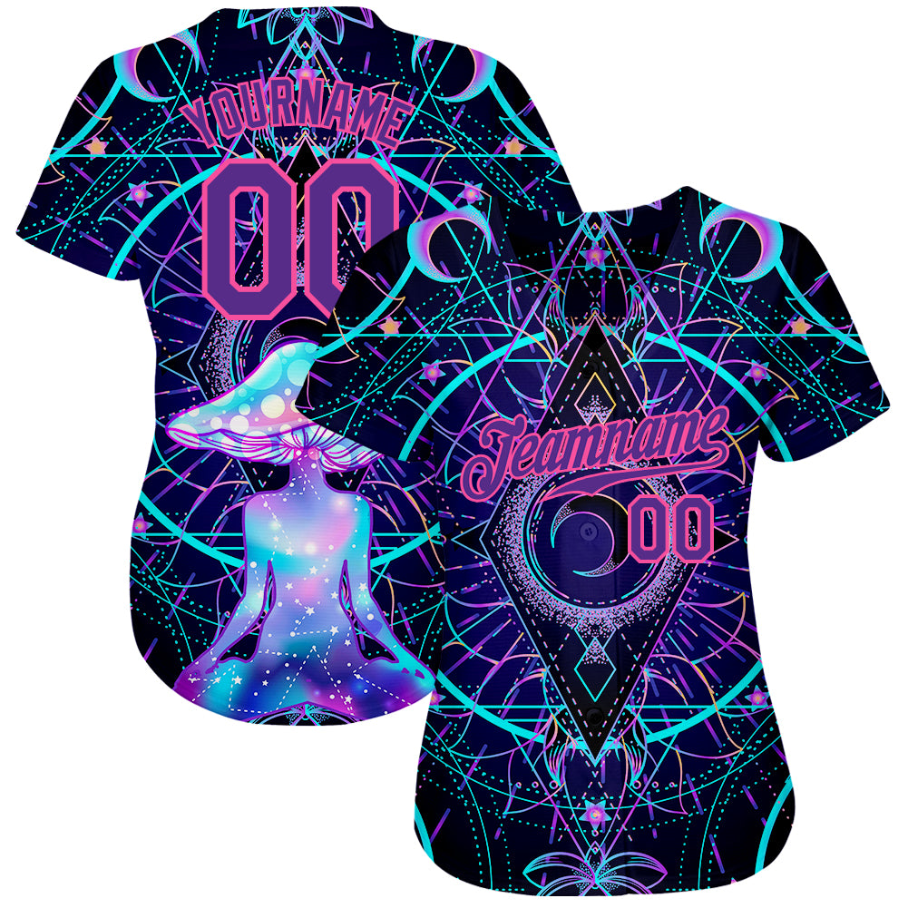 Custom 3D Pattern Design Magic Mushrooms Over Sacred Geometry Psychedelic Hallucination Authentic Baseball Jersey - Image 3