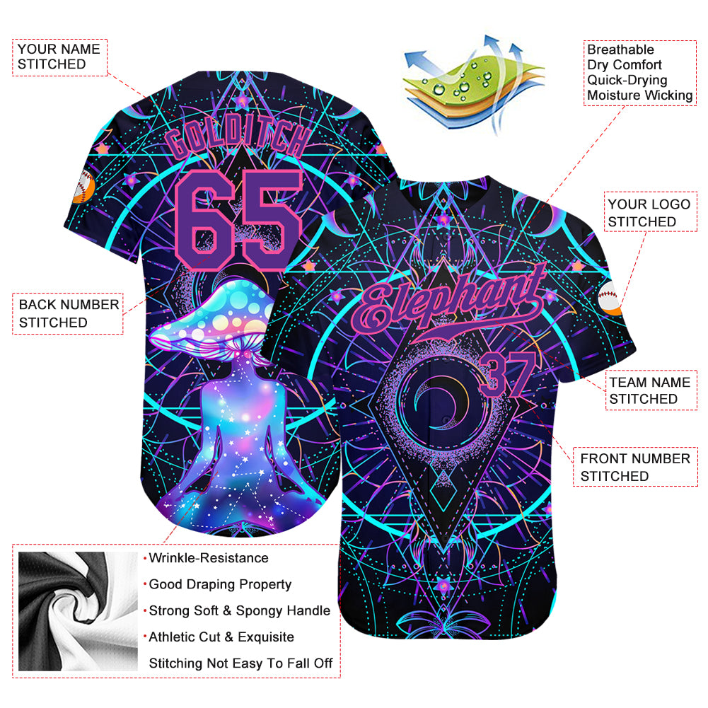 Custom 3D Pattern Design Magic Mushrooms Over Sacred Geometry Psychedelic Hallucination Authentic Baseball Jersey - Image 4