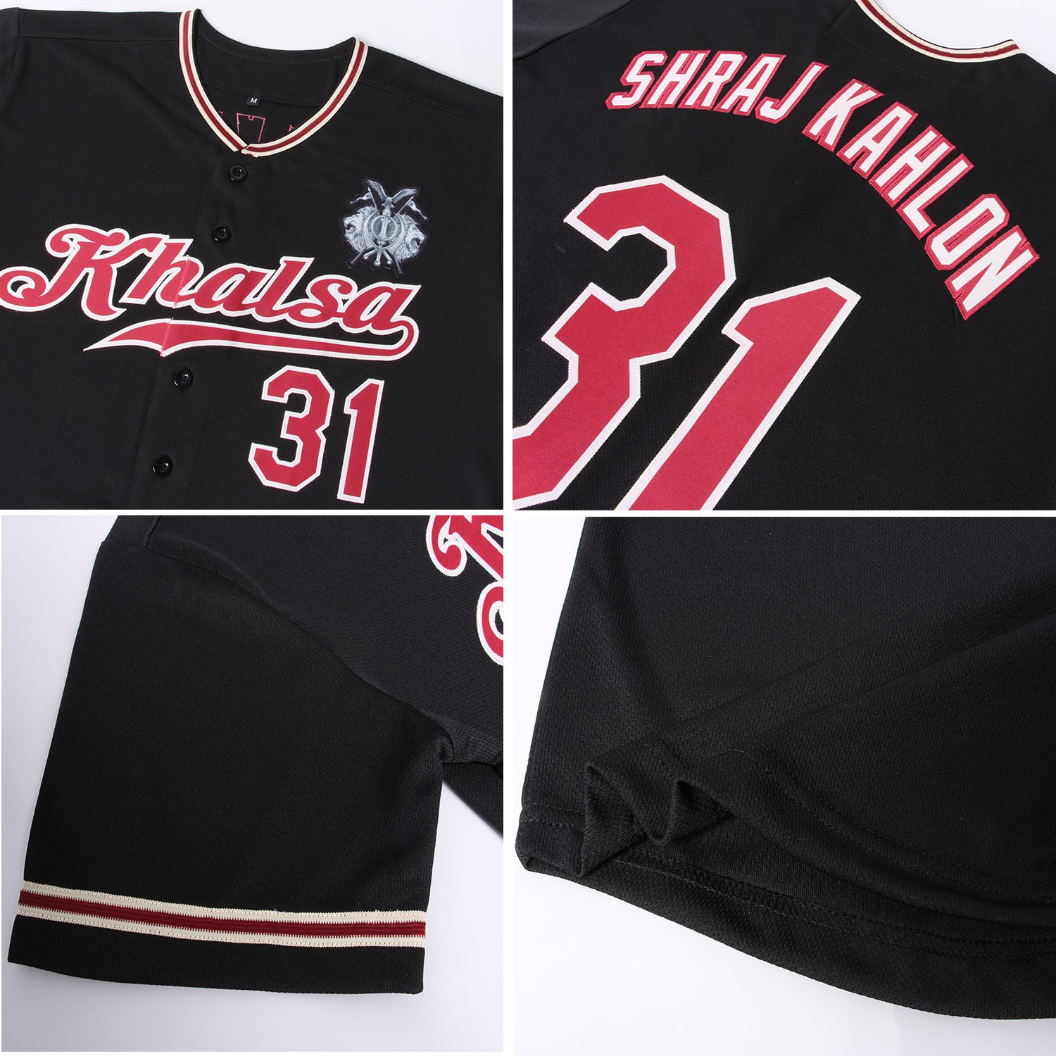 Custom Black Crimson-City Cream Authentic Baseball Jersey - Image 6