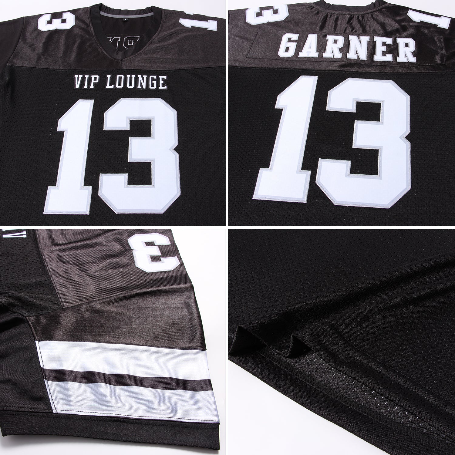 Custom Black White-Silver Mesh Authentic Football Jersey - Image 6