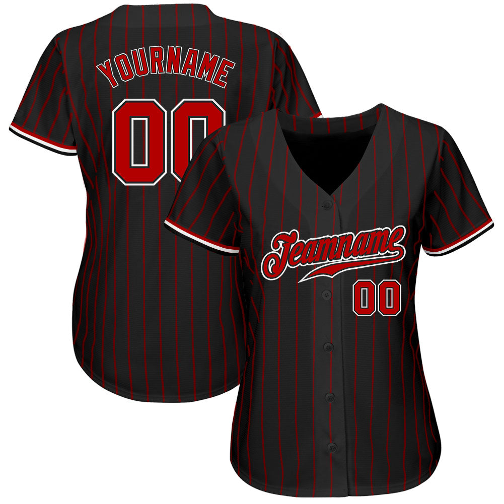 Custom Black Red Pinstripe Red-White Authentic Baseball Jersey - Image 2
