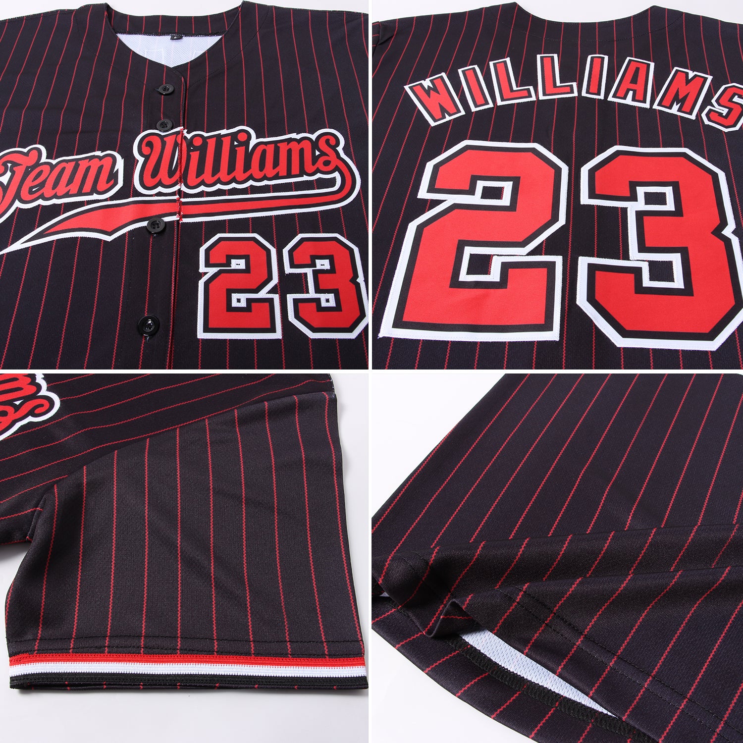 Custom Black Red Pinstripe Red-White Authentic Baseball Jersey - Image 6