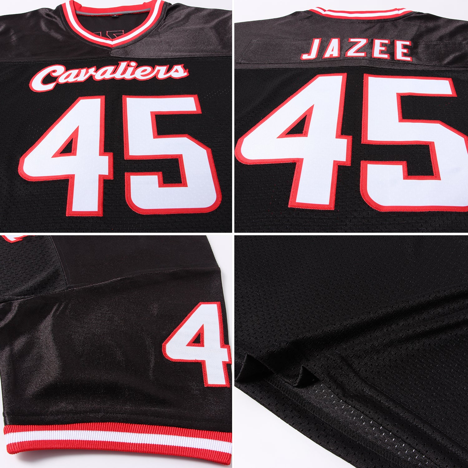 Custom Black White-Red Mesh Authentic Throwback Football Jersey - Image 7