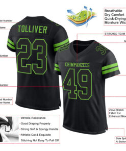 Alternative view of Custom Black Black-Neon Green Mesh Authentic Football Jersey