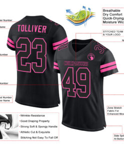 Alternative view of Custom Black Black-Pink Mesh Authentic Football Jersey
