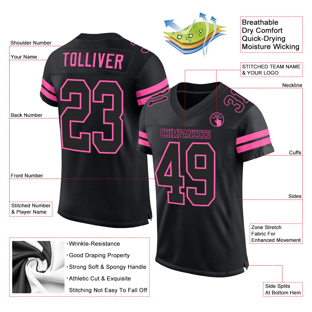 Custom Black Black-Pink Mesh Authentic Football Jersey - Image 2