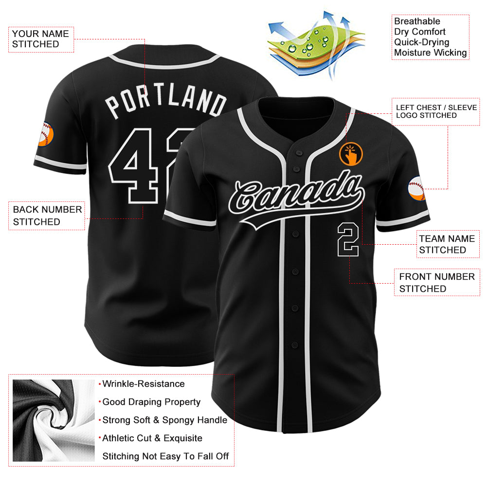 Custom Black Black-White Authentic Baseball Jersey - Image 4