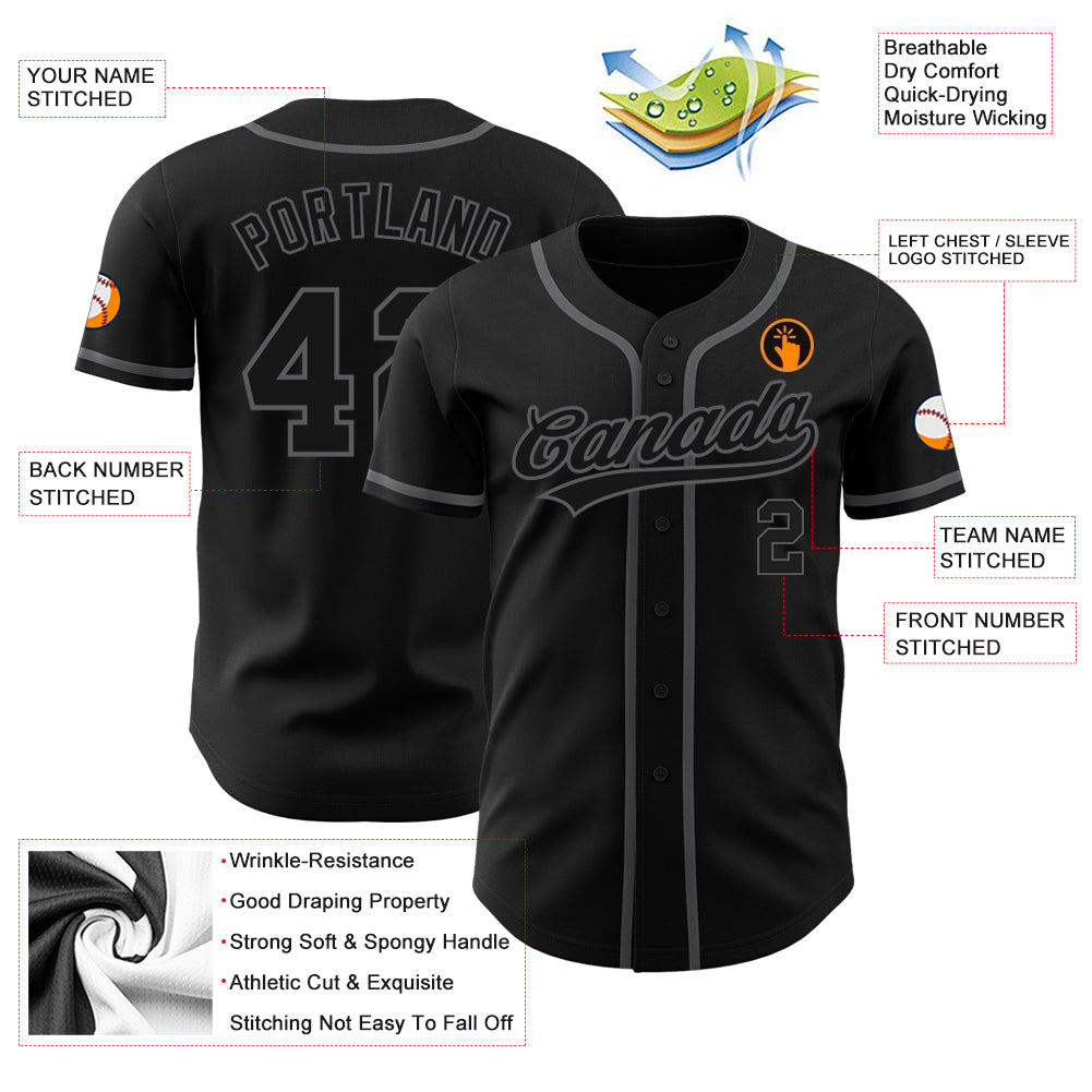 Custom Black Black-Steel Gray Authentic Baseball Jersey - Image 4