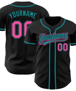 Custom Black Pink-Teal Authentic Baseball Jersey - Style 1