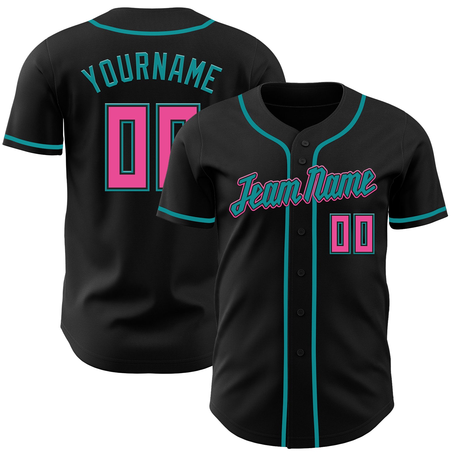 Custom Black Pink-Teal Authentic Baseball Jersey - Image 73