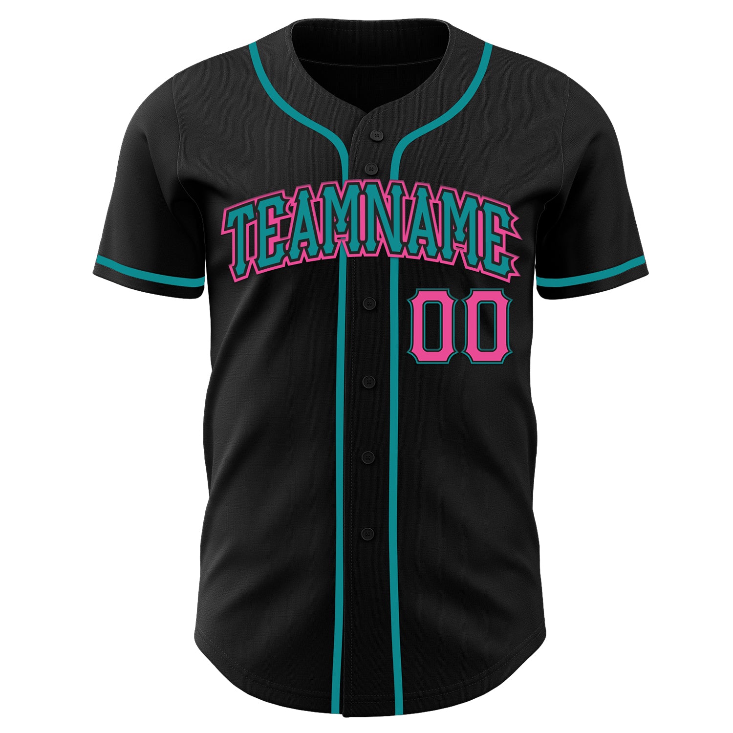 Custom Black Pink-Teal Authentic Baseball Jersey - Image 13