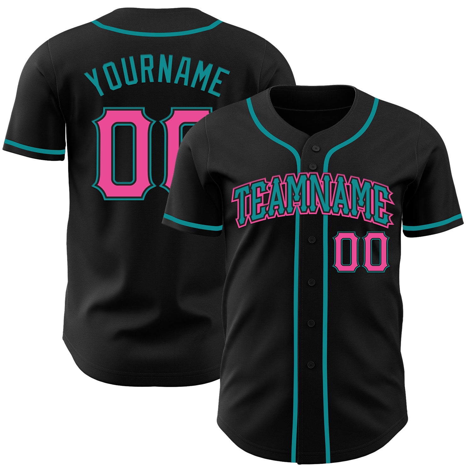 Custom Black Pink-Teal Authentic Baseball Jersey - Image 9
