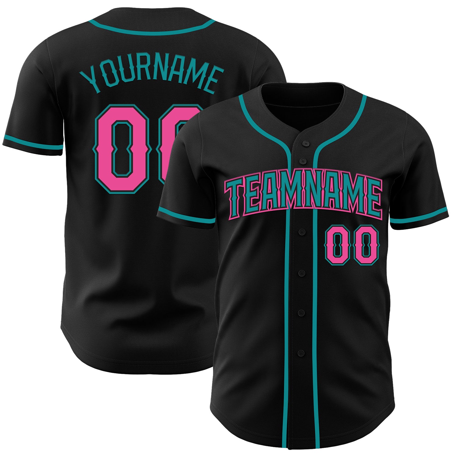 Custom Black Pink-Teal Authentic Baseball Jersey - Image 17