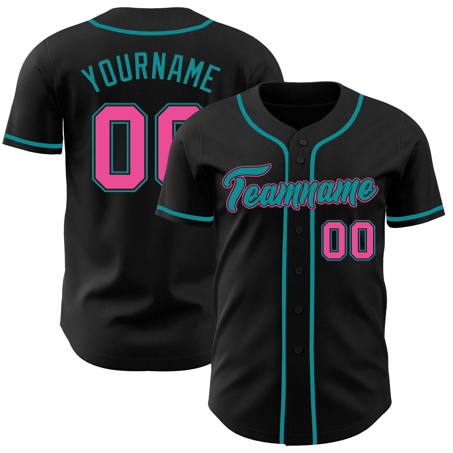 Custom Black Pink-Teal Authentic Baseball Jersey - Image 25