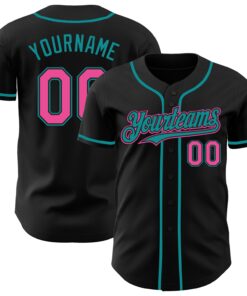 Custom Black Pink-Teal Authentic Baseball Jersey - Style 5