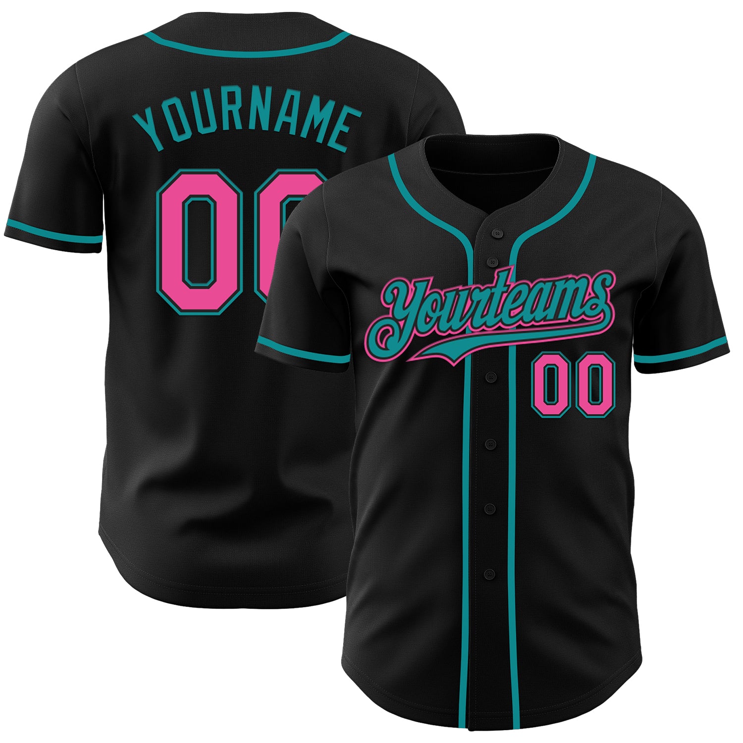 Custom Black Pink-Teal Authentic Baseball Jersey - Image 33