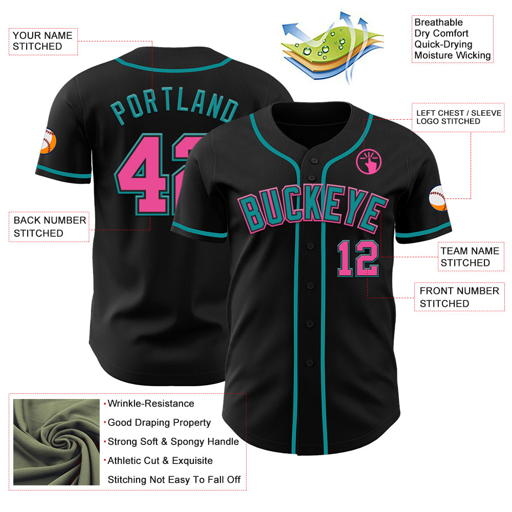 Custom Black Pink-Teal Authentic Baseball Jersey - Image 54