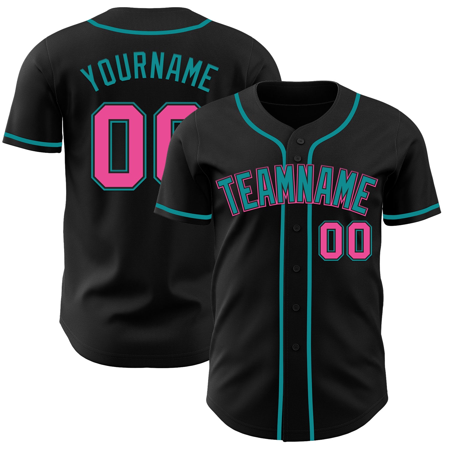 Custom Black Pink-Teal Authentic Baseball Jersey - Image 49