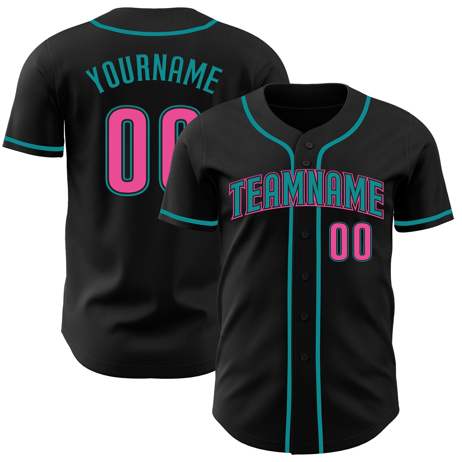 Custom Black Pink-Teal Authentic Baseball Jersey - Image 65