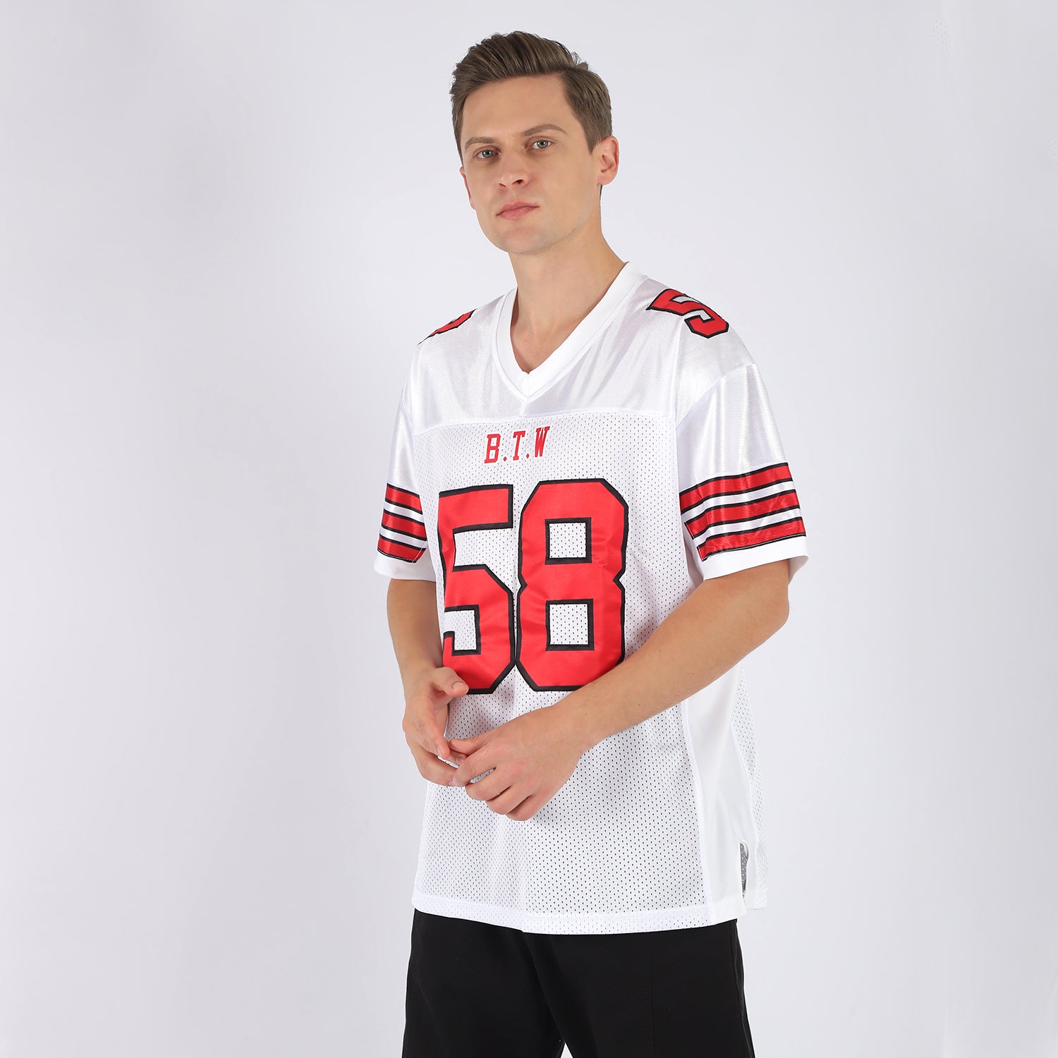 Custom White Red-Black Mesh Authentic Football Jersey - Image 2
