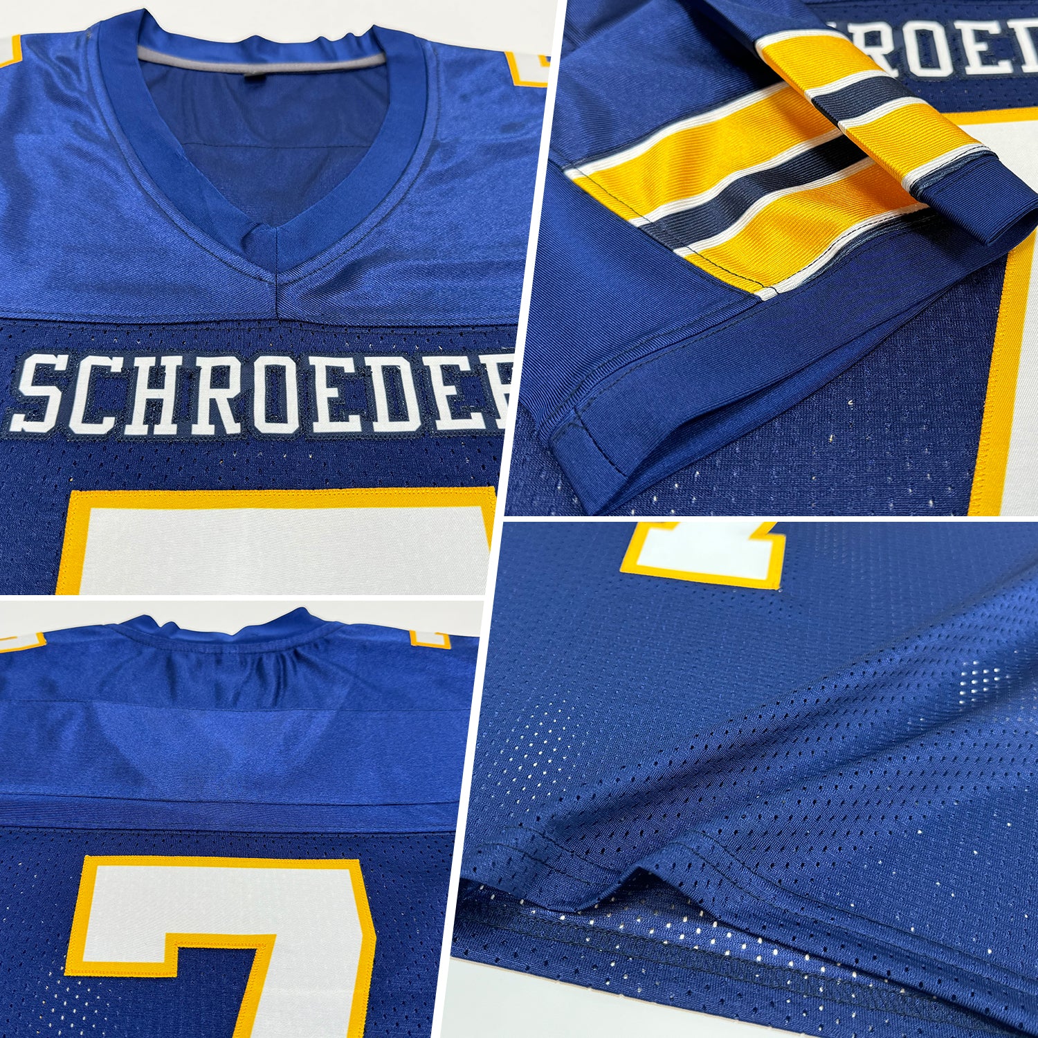 Custom Navy White-Gold Mesh Authentic Football Jersey - Image 2