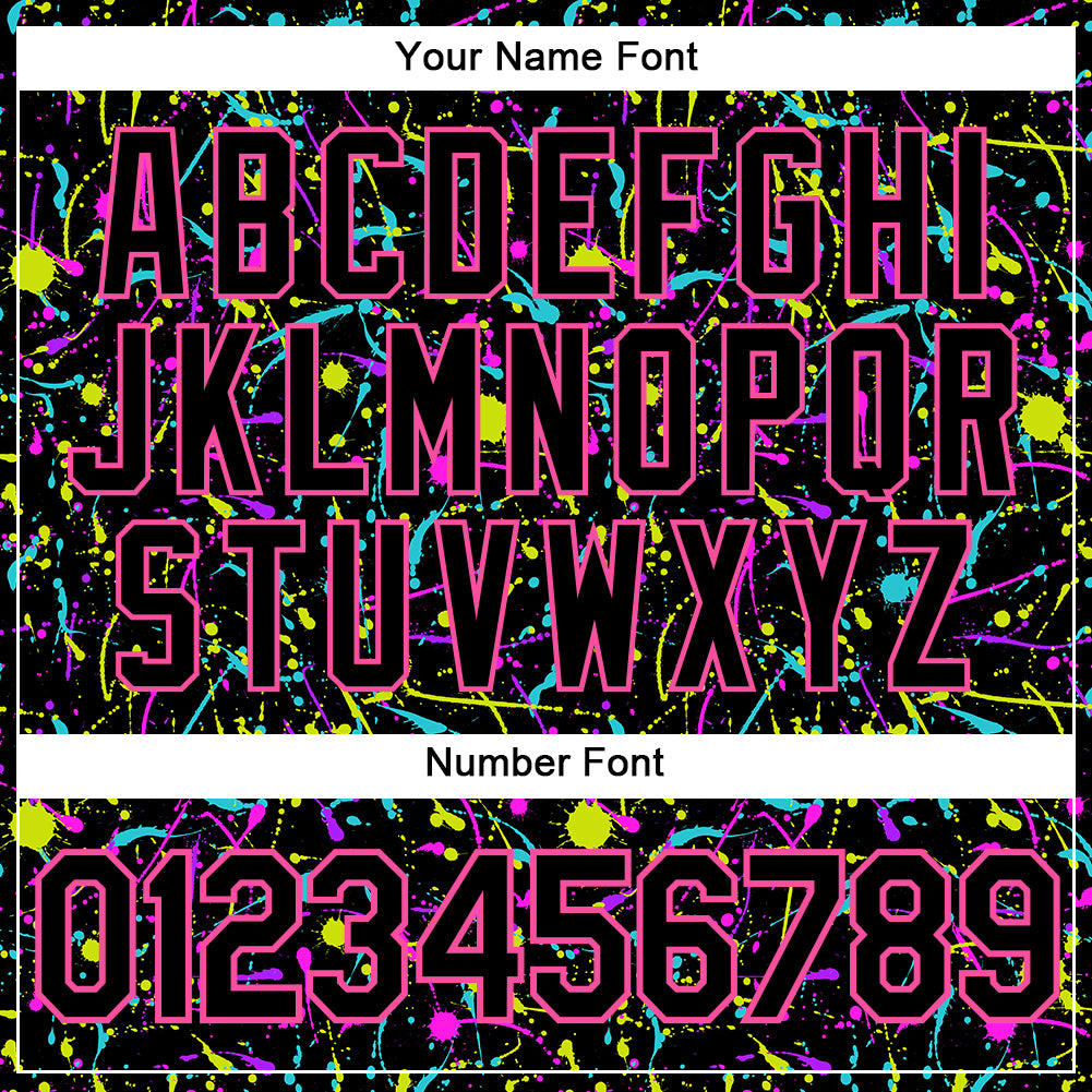 Custom Graffiti Pattern Black-Pink 3D Neon Splatter Authentic Baseball Jersey - Image 6