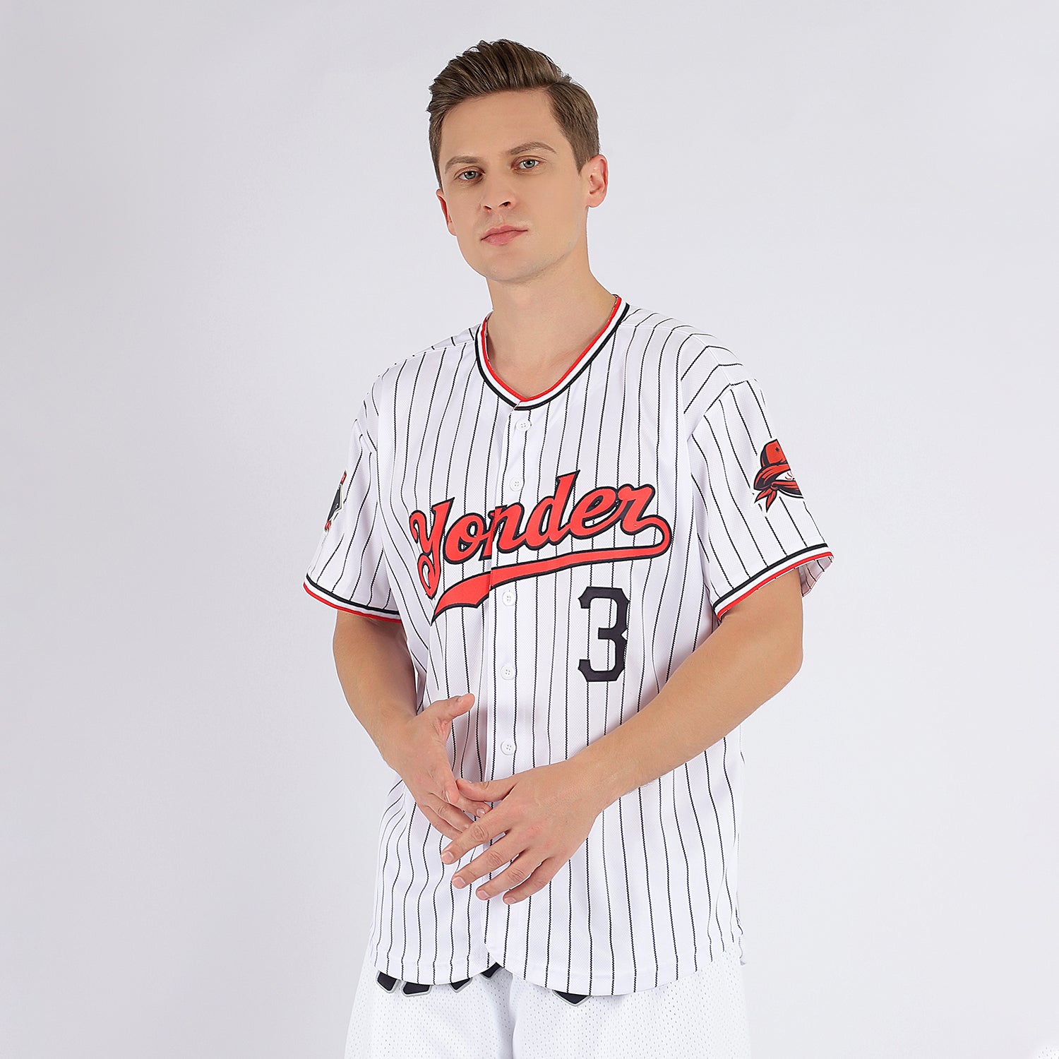 Custom White Black Pinstripe Red-Black Authentic Baseball Jersey - Image 2