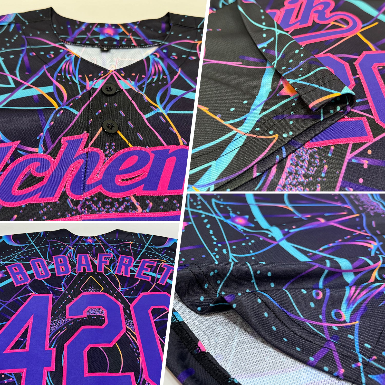 Custom 3D Pattern Design Magic Mushrooms Over Sacred Geometry Psychedelic Hallucination Authentic Baseball Jersey - Image 2