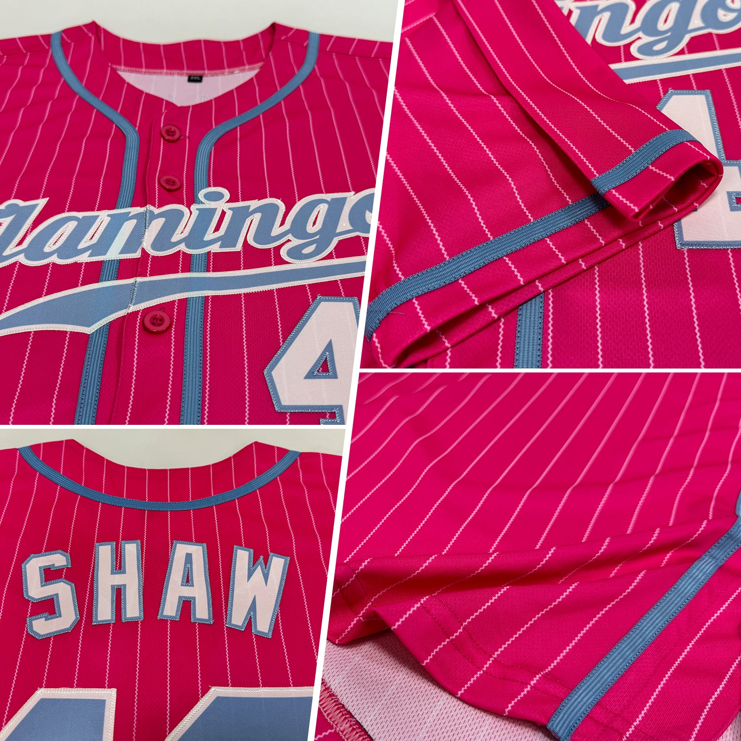Custom Pink White Pinstripe Light Blue-White Authentic Baseball Jersey - Image 2