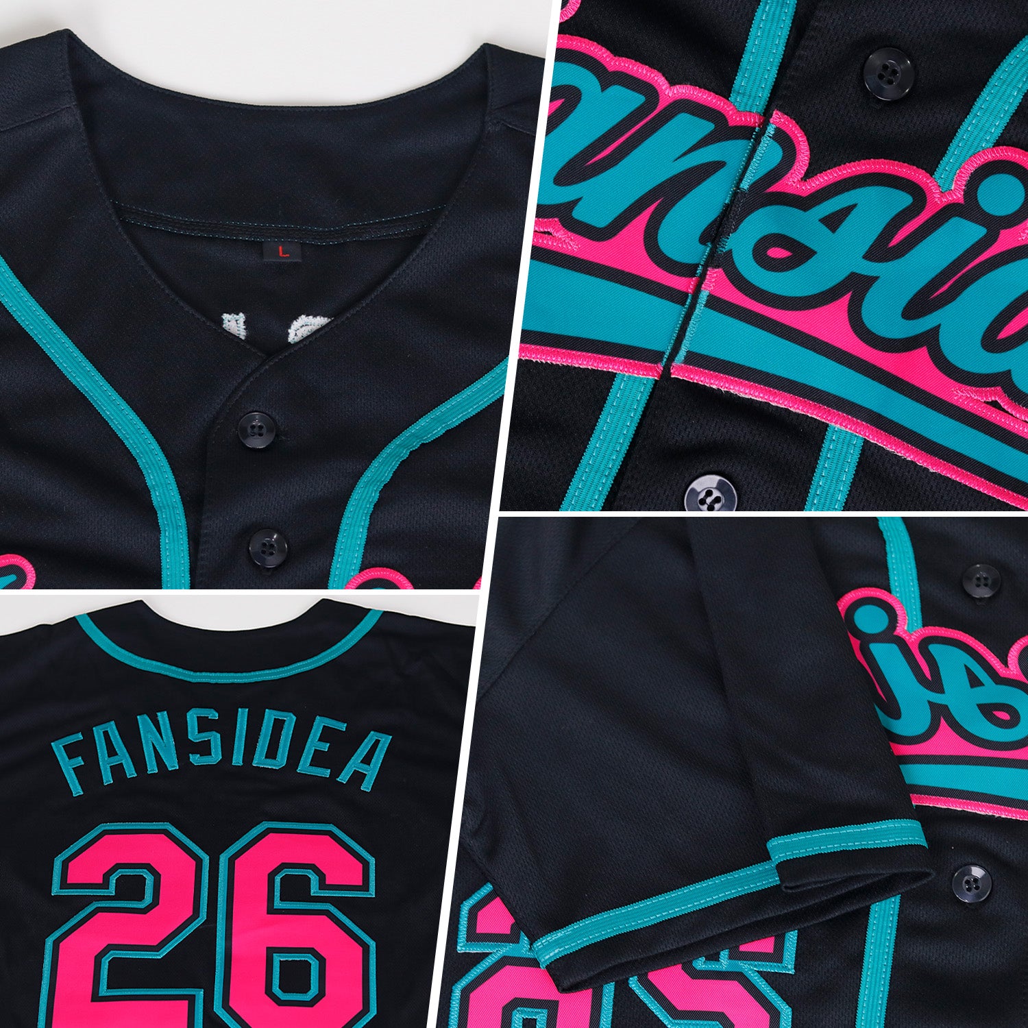 Custom Black Pink-Teal Authentic Baseball Jersey - Image 58