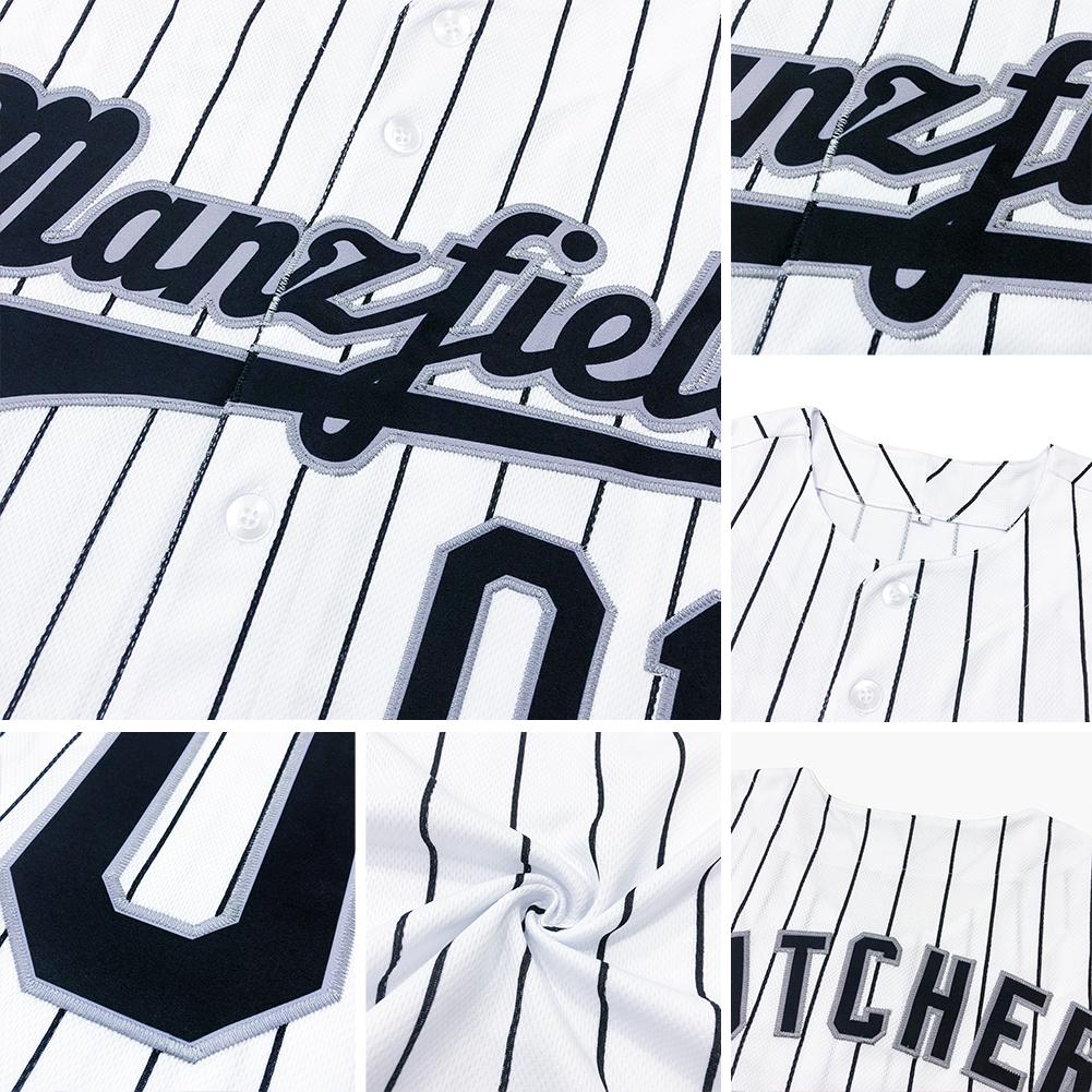 Custom White Black Pinstripe Black-Gray Authentic Baseball Jersey - Image 6