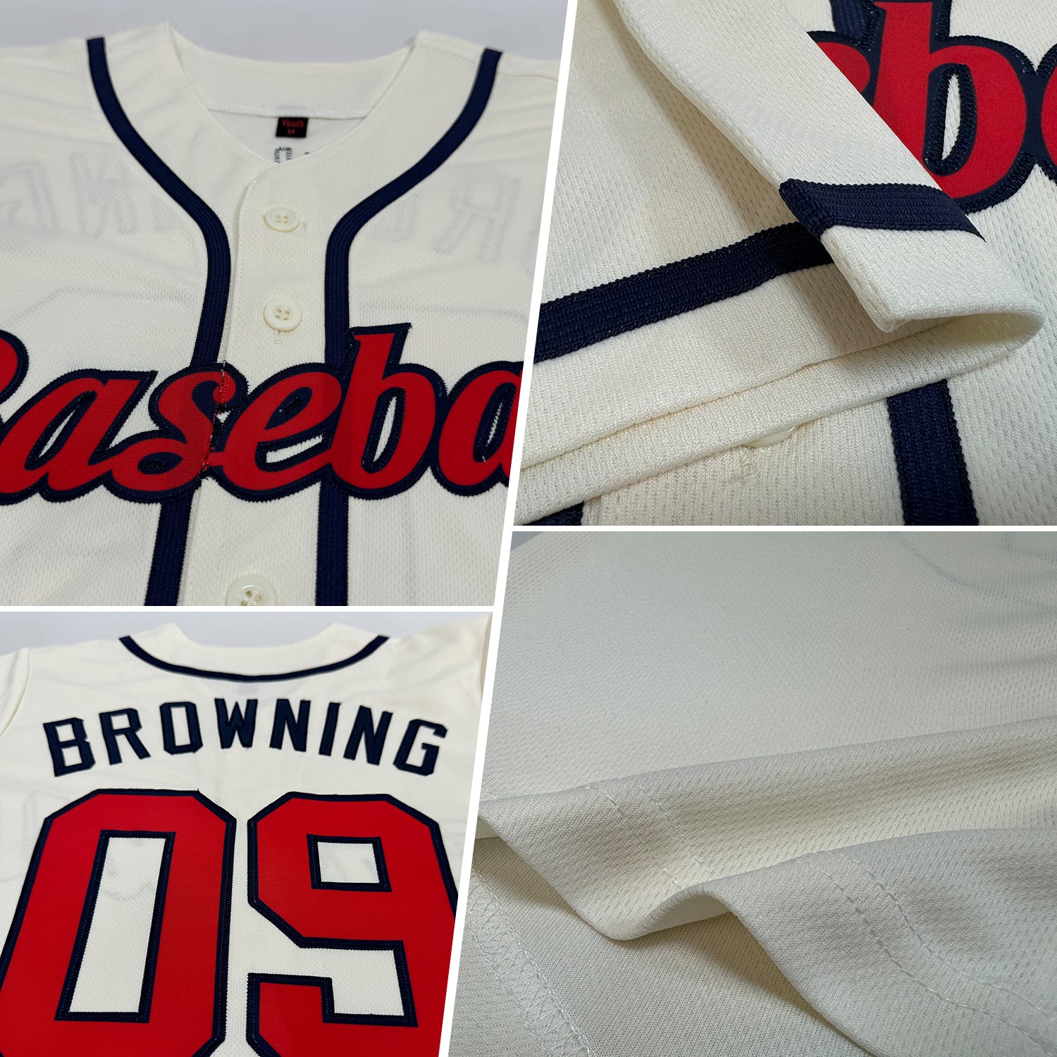 Custom Cream Red-Navy Authentic Baseball Jersey - Image 2