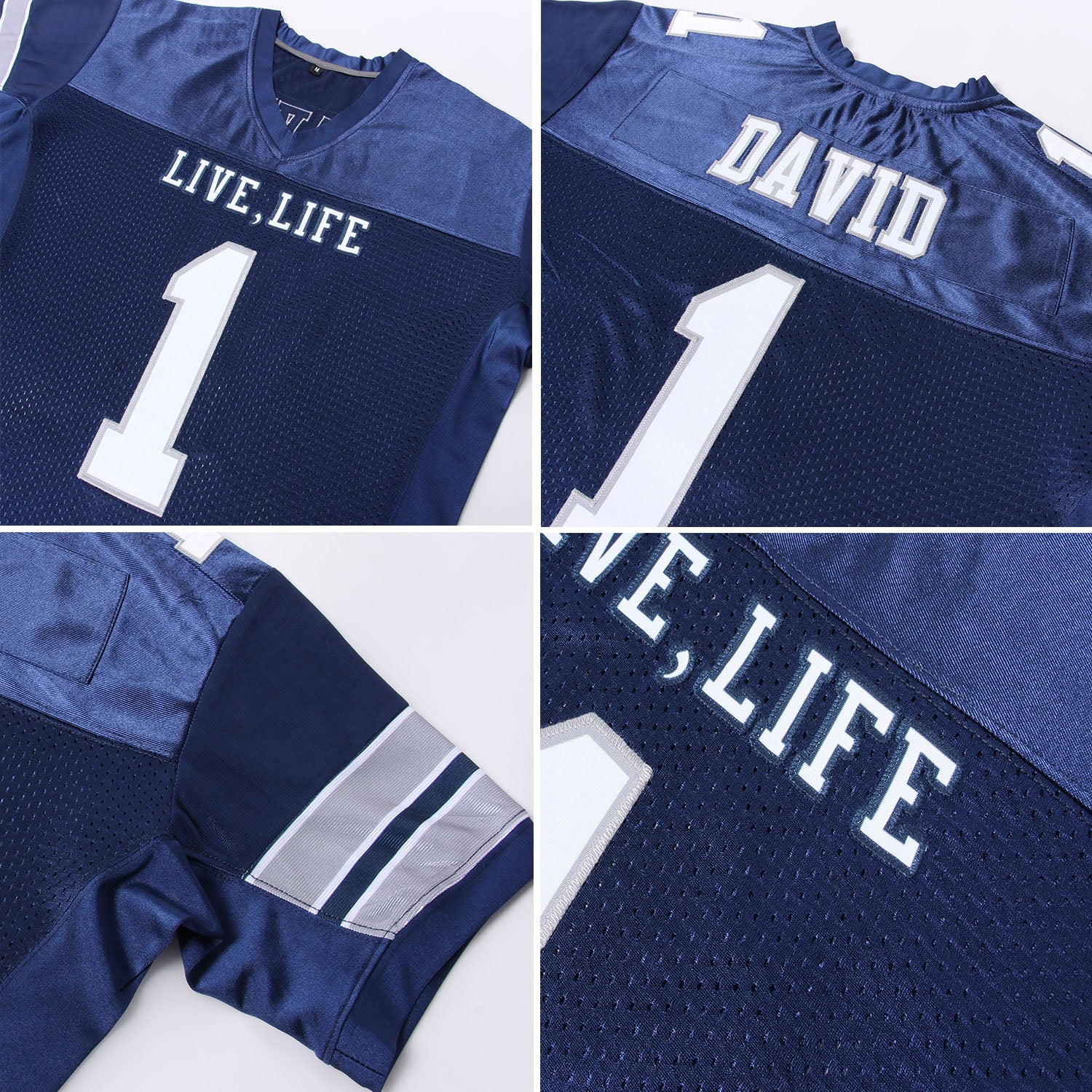 Custom Navy White-Light Gray Mesh Authentic Football Jersey - Image 6