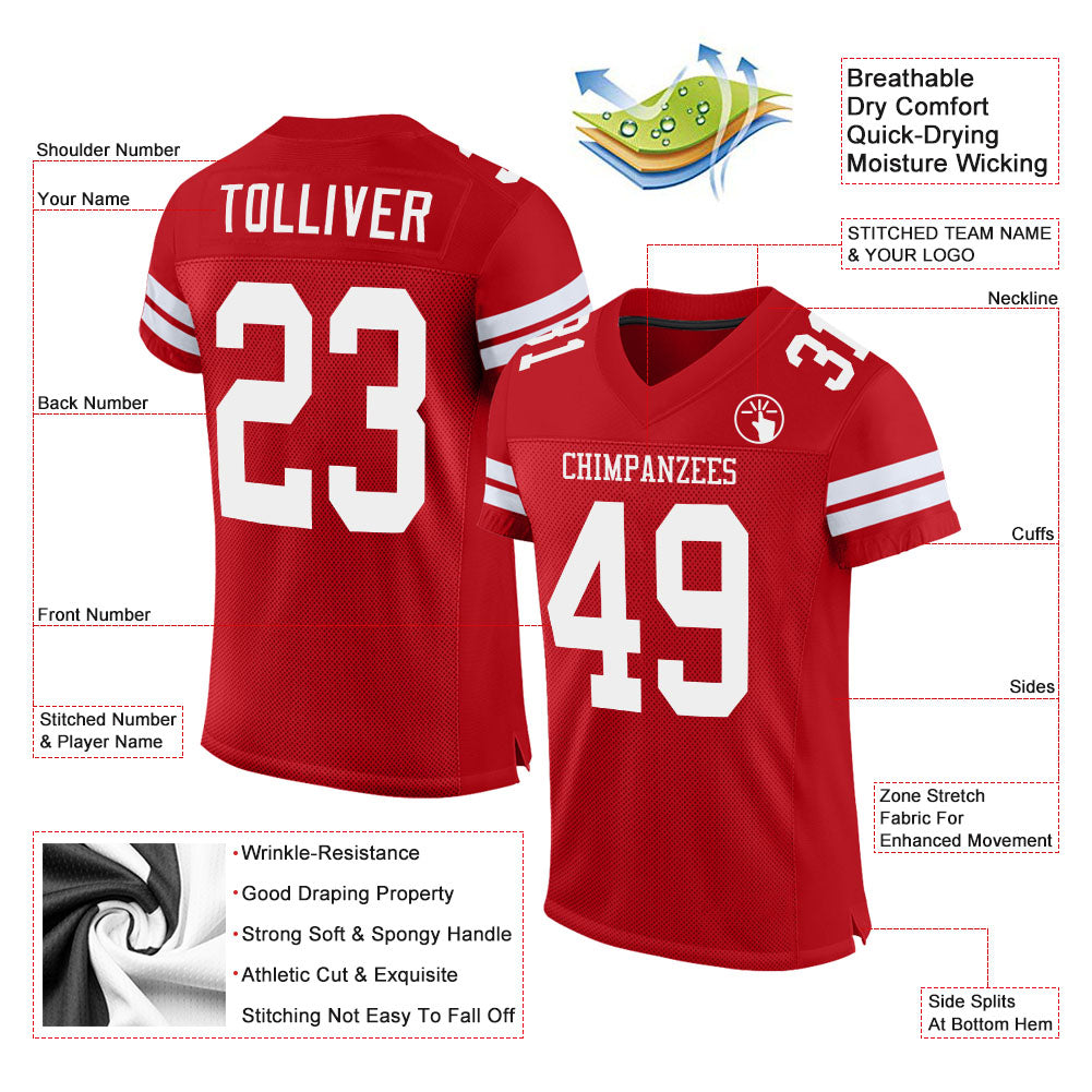 Custom Red White Mesh Authentic Football Jersey - Image 3