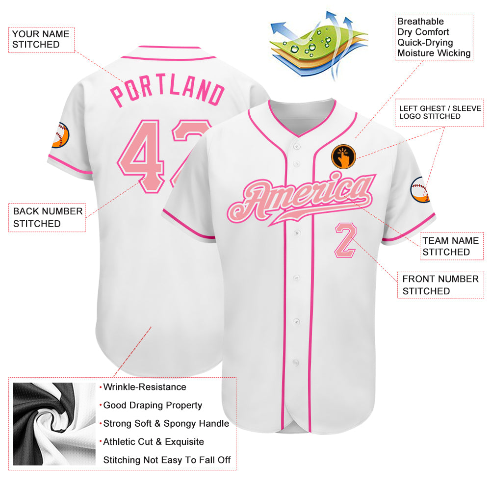 Custom White Medium Pink-Pink Authentic Baseball Jersey - Image 4