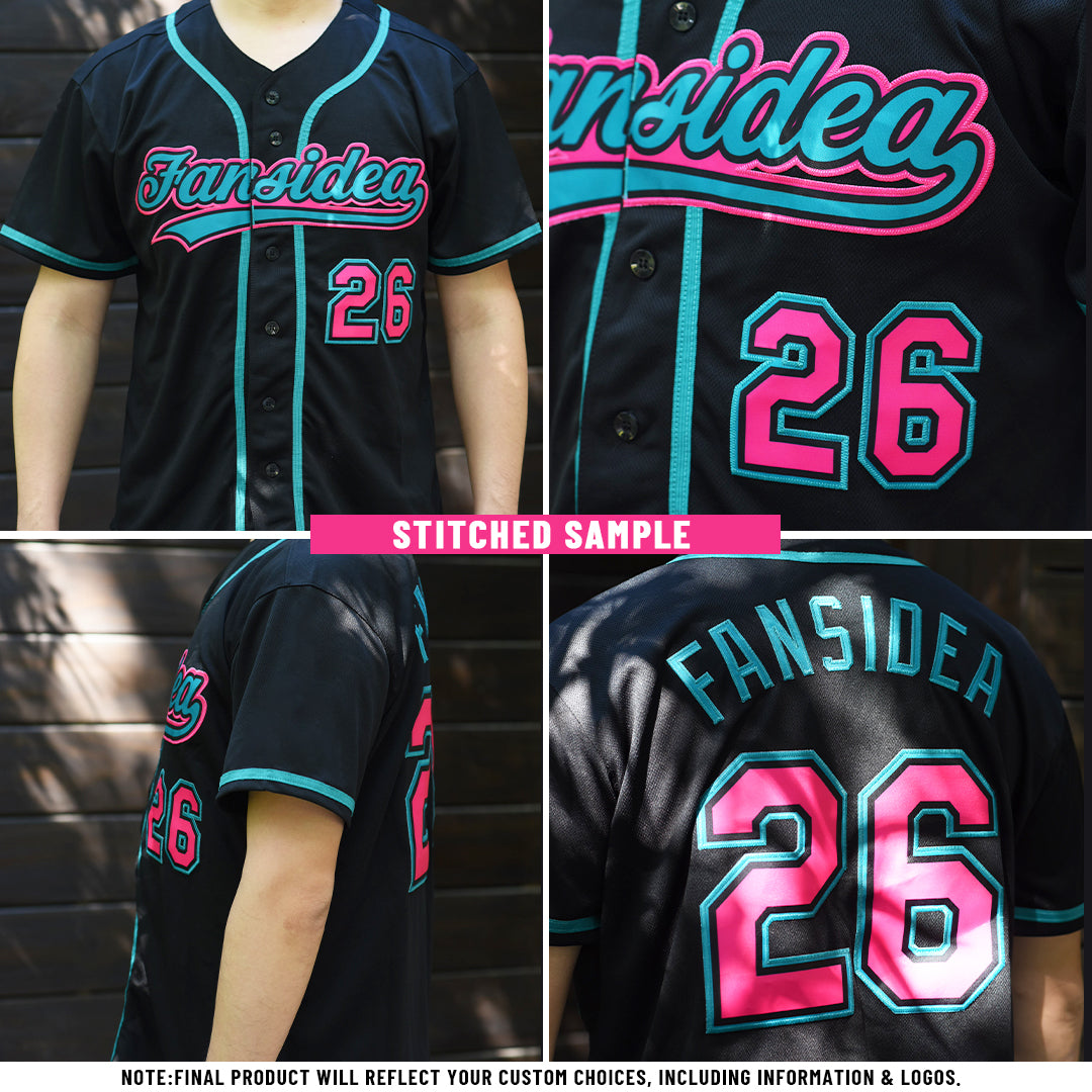 Custom Black Pink-Teal Authentic Baseball Jersey - Image 43