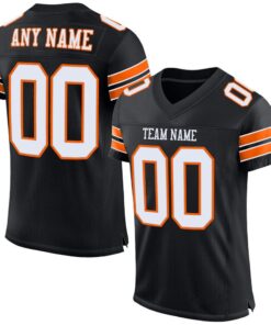 Custom Black White-Orange Mesh Authentic Football Jersey
