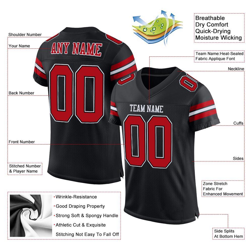 Custom Black Red-White Mesh Authentic Football Jersey - Image 5