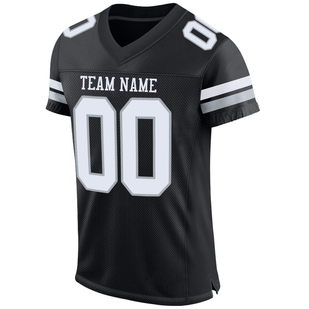 Custom Black White-Silver Mesh Authentic Football Jersey - Image 2