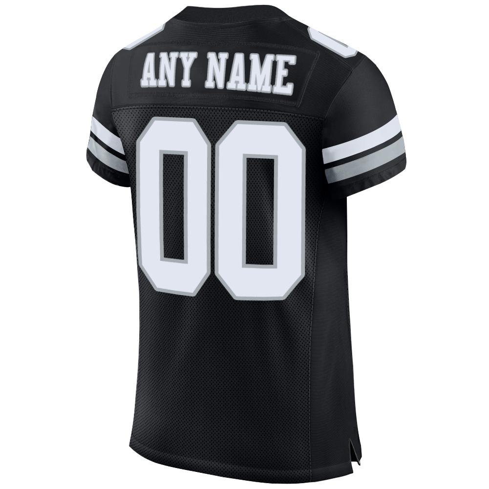 Custom Black White-Silver Mesh Authentic Football Jersey - Image 3