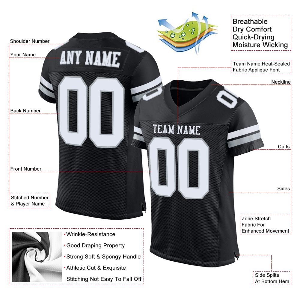 Custom Black White-Silver Mesh Authentic Football Jersey - Image 4