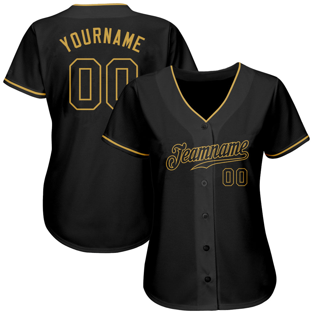 Custom Black Black-Old Gold Authentic Baseball Jersey - Image 4