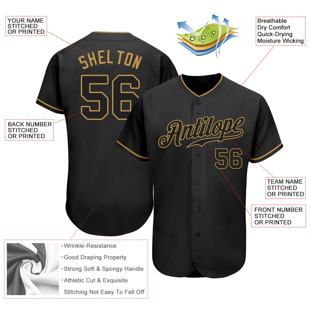 Custom Black Black-Old Gold Authentic Baseball Jersey - Image 5
