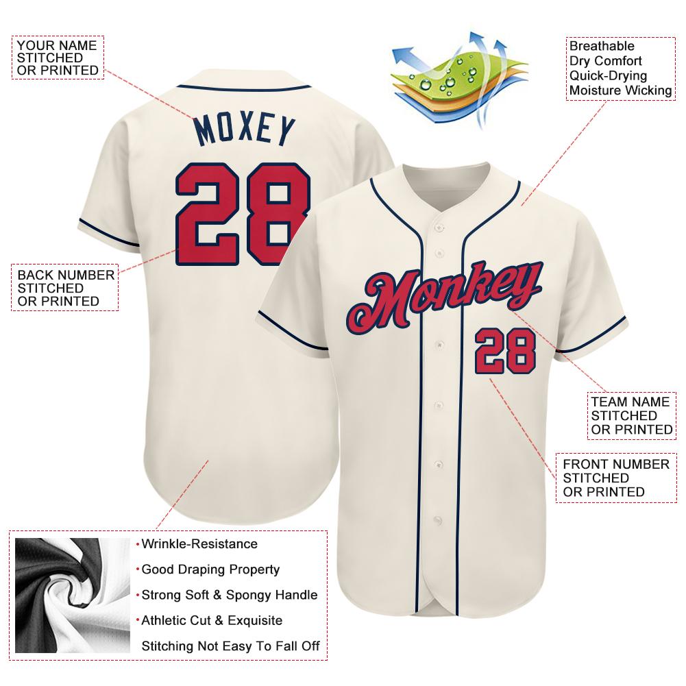 Custom Cream Red-Navy Authentic Baseball Jersey - Image 4