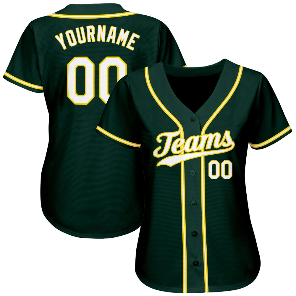 Custom Green White-Gold Authentic Baseball Jersey - Image 2