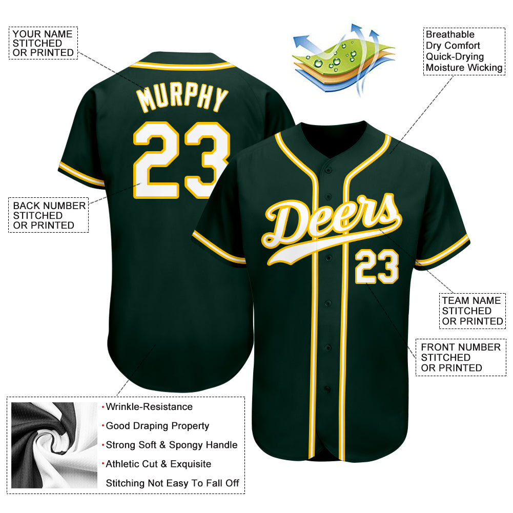 Custom Green White-Gold Authentic Baseball Jersey - Image 3