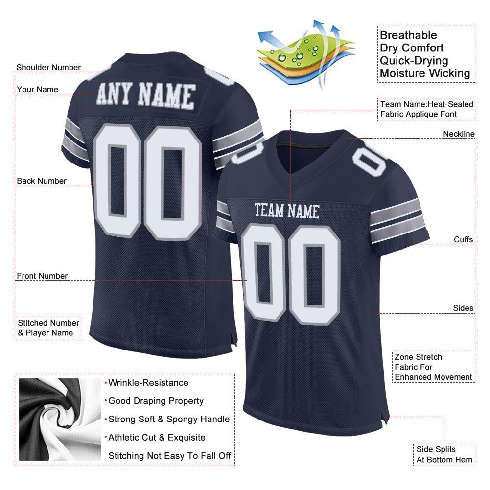 Custom Navy White-Light Gray Mesh Authentic Football Jersey - Image 4