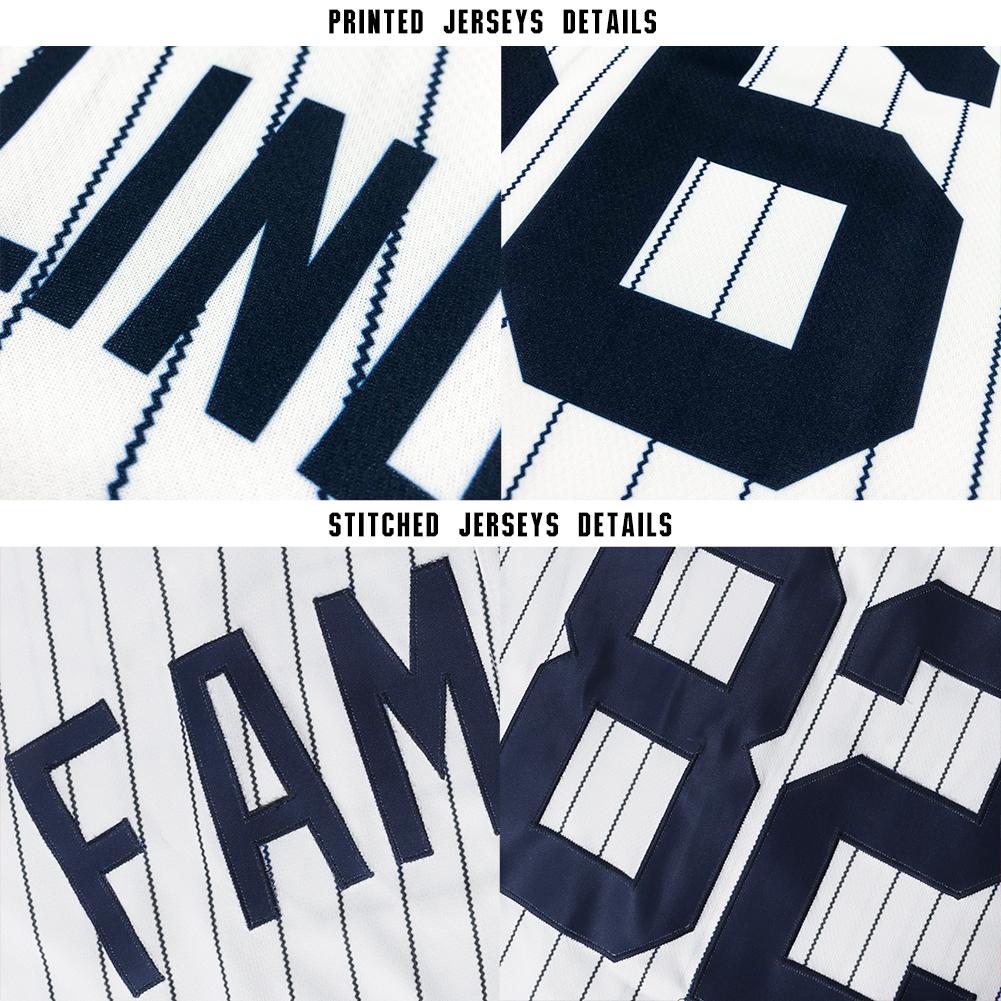 Custom White Navy Pinstripe Navy Baseball Jersey - Image 6