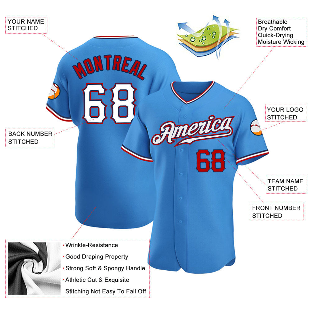 Custom Powder Blue White-Red Authentic Baseball Jersey - Image 3